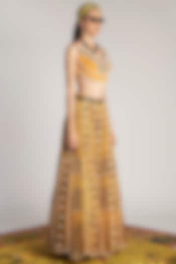 Yellow Printed & Embroidered Palazzo Pants by Shivan & Narresh at Pernia's Pop Up Shop