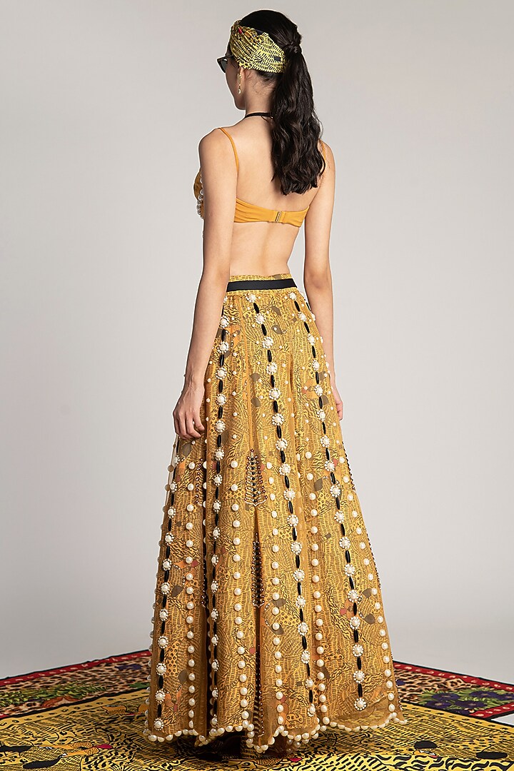 Yellow Printed & Embroidered Palazzo Pants by Shivan & Narresh at Pernia's Pop Up Shop