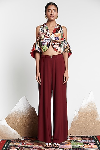 Maroon Printed Palazzo Pants by Shivan & Narresh