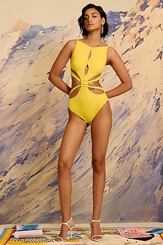 Yellow Italian Jersey Trikini by Shivan & Narresh