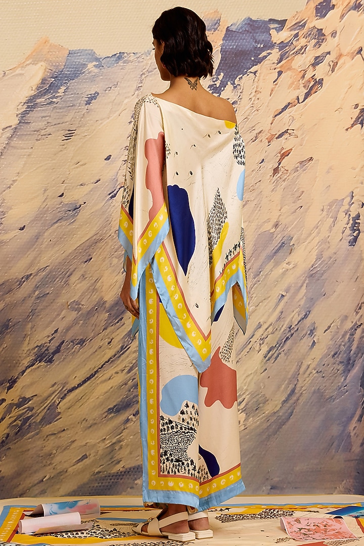 Multi-Colored Silk Satin Asymmetrical Off-Shoulder Scarf Top by Shivan & Narresh at Pernia's Pop Up Shop