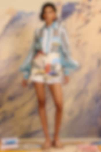 Multi-Colored Silk Organza & Knit Crepe Printed Romper by Shivan & Narresh at Pernia's Pop Up Shop