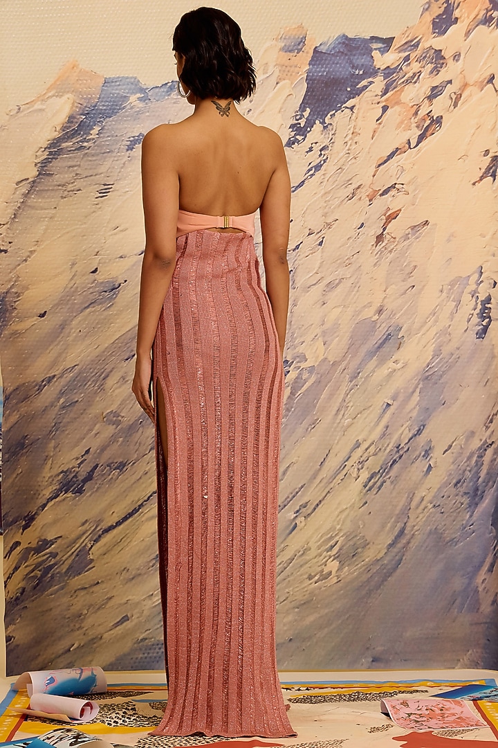Salmon-Colored Cotton Organza Embellished Bandeau Engagement Gown by Shivan & Narresh at Pernia's Pop Up Shop