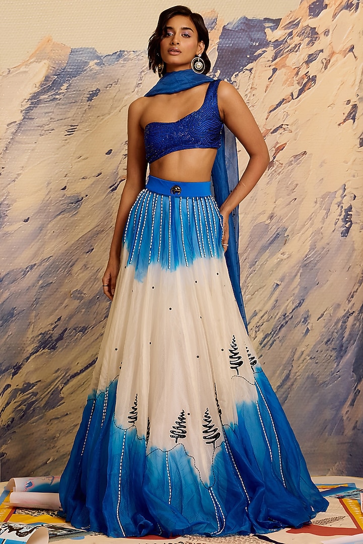 Cobalt Silk Organza & Cotton Beadwork Blouse by Shivan & Narresh at Pernia's Pop Up Shop