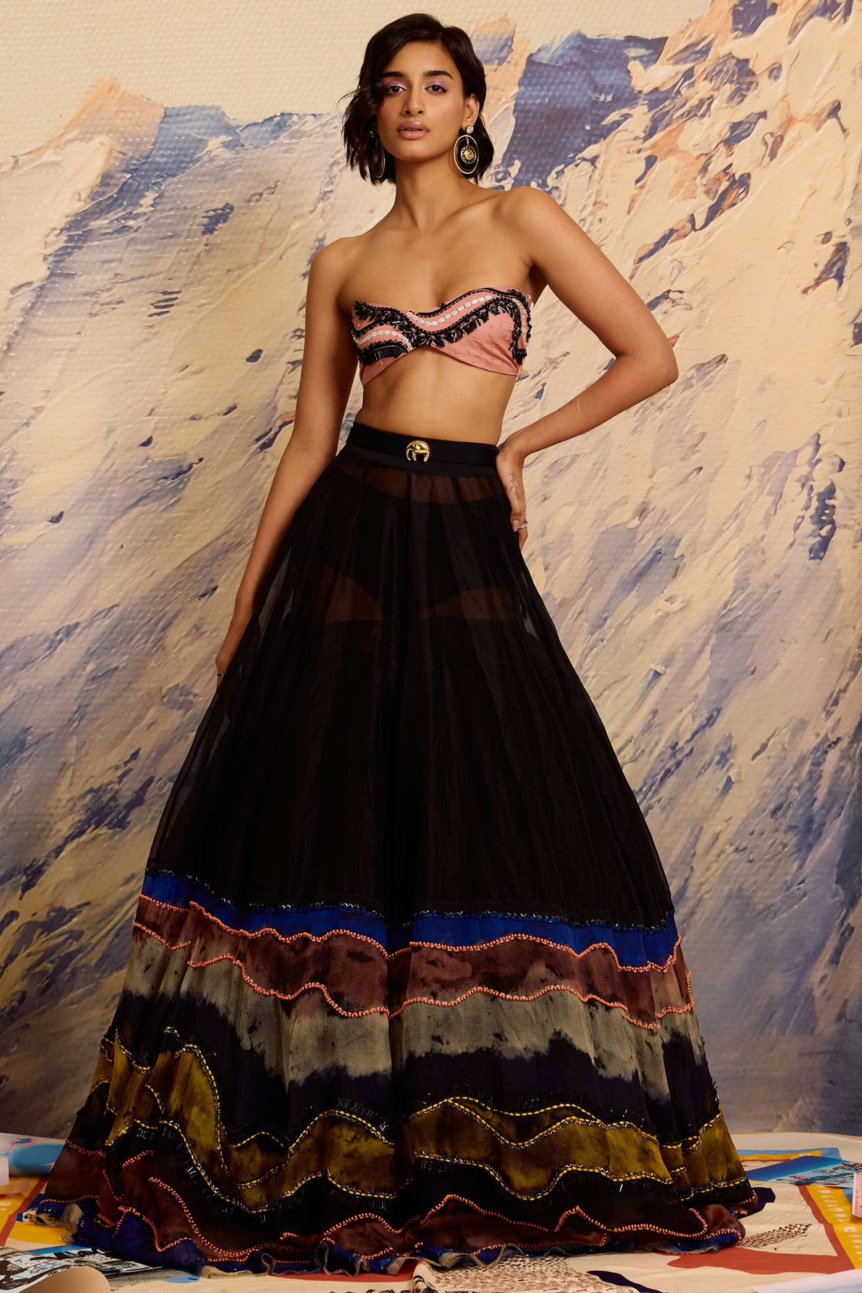 Shivan & Narresh Noir Black Organza Lehenga