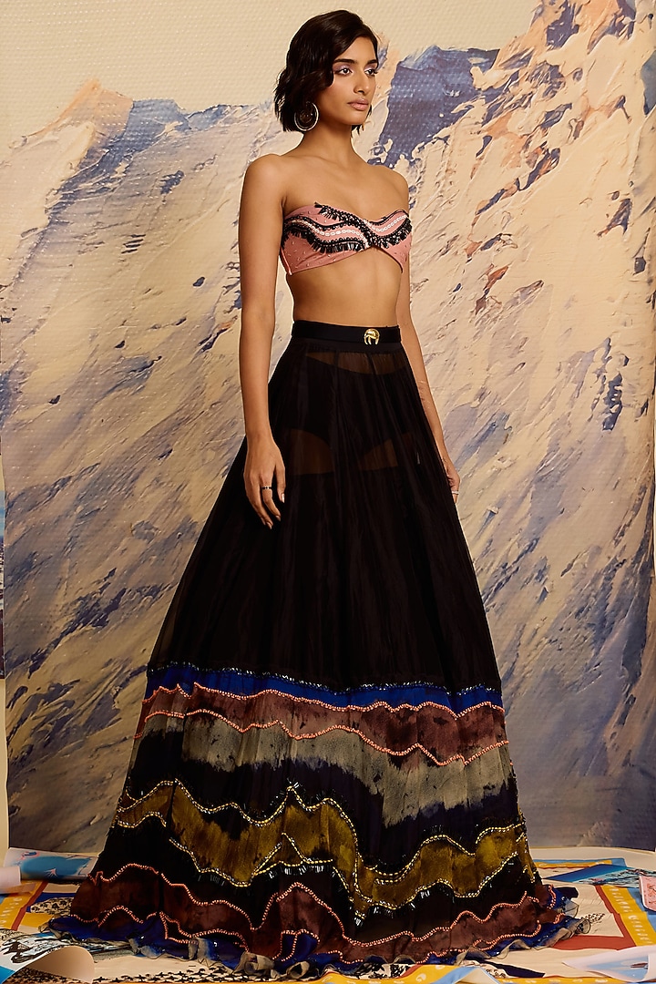 Noir Black Organza Bridal Lehenga by Shivan & Narresh at Pernia's Pop Up Shop