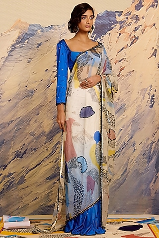 Multi-Colored Silk Organza Glass Beadwork Saree by Shivan & Narresh