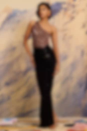 Noir Black Silk & Italian Jersey Draped Engagement Gown by Shivan & Narresh at Pernia's Pop Up Shop