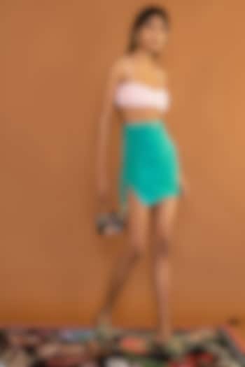 Turquoise Ruched Swim Skirt by Shivan & Narresh