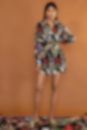 Black Printed Shirt Dress by Shivan & Narresh at Pernia's Pop Up Shop