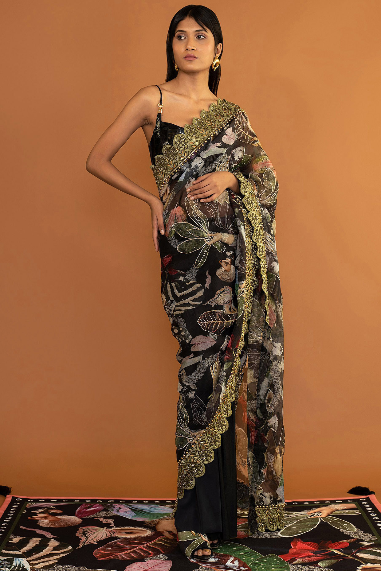 Black Printed Saree Design By Shivan And Narresh At Pernias Pop Up Shop 2024