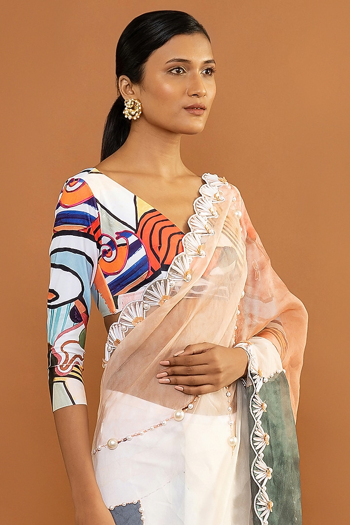 Multi-Colored Silk Printed Reception Saree by Shivan & Narresh at Pernia's Pop Up Shop