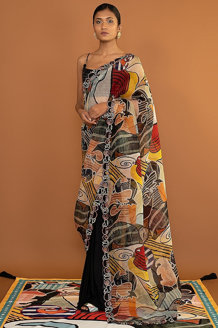 Multi-Colored Silk Printed Saree by Shivan & Narresh