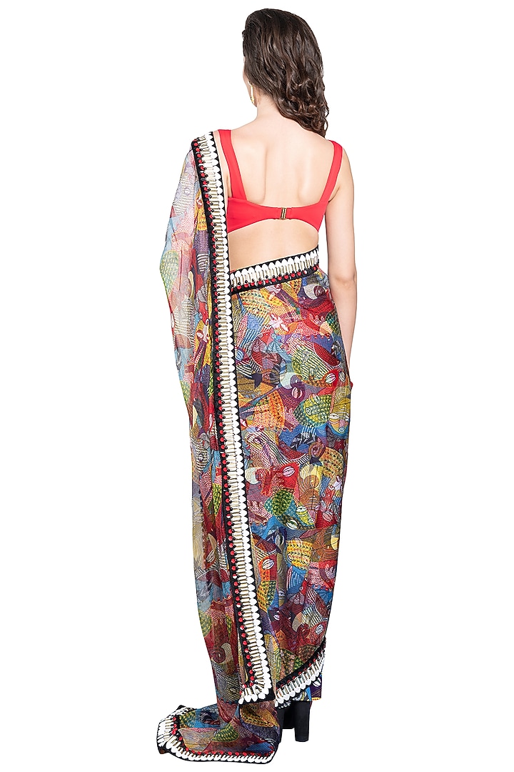 Multi Colored Skein Sheer Pre-Stitched Reception Saree by Shivan & Narresh at Pernia's Pop Up Shop