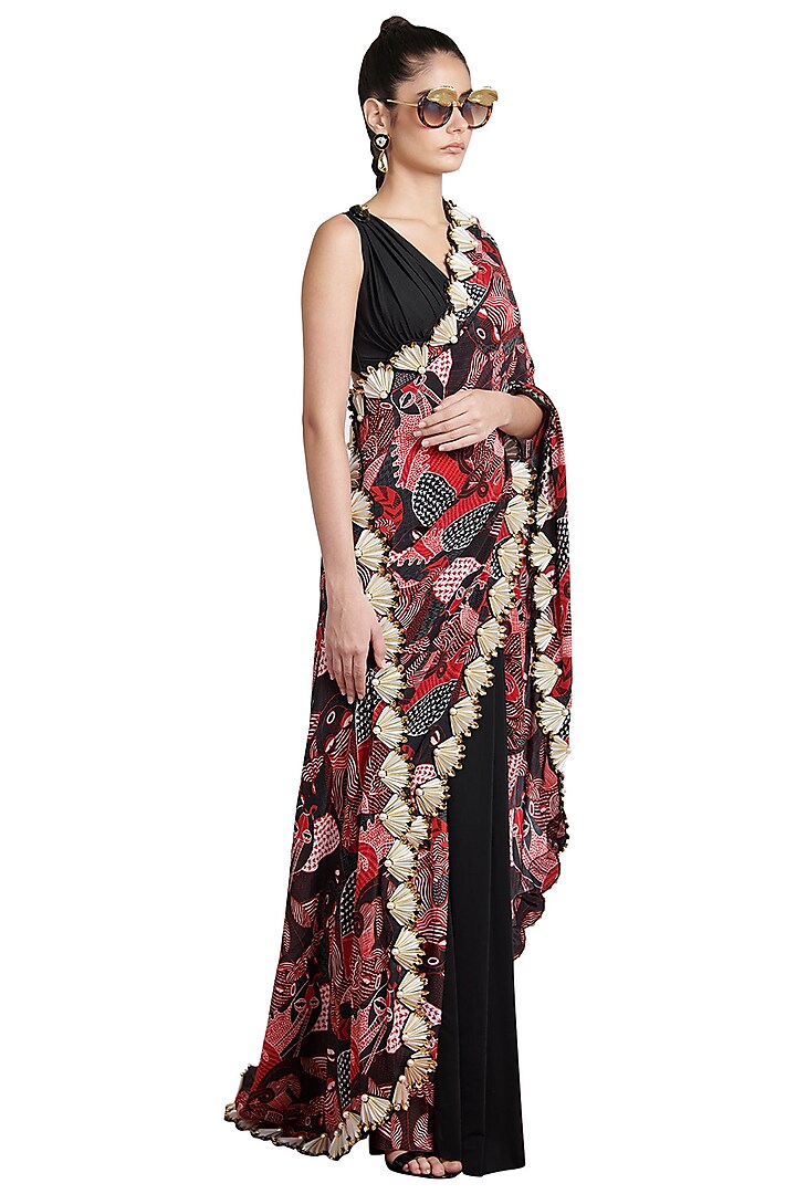 Multi Colored Skein Bordered Pre-Stitched Saree by Shivan & Narresh