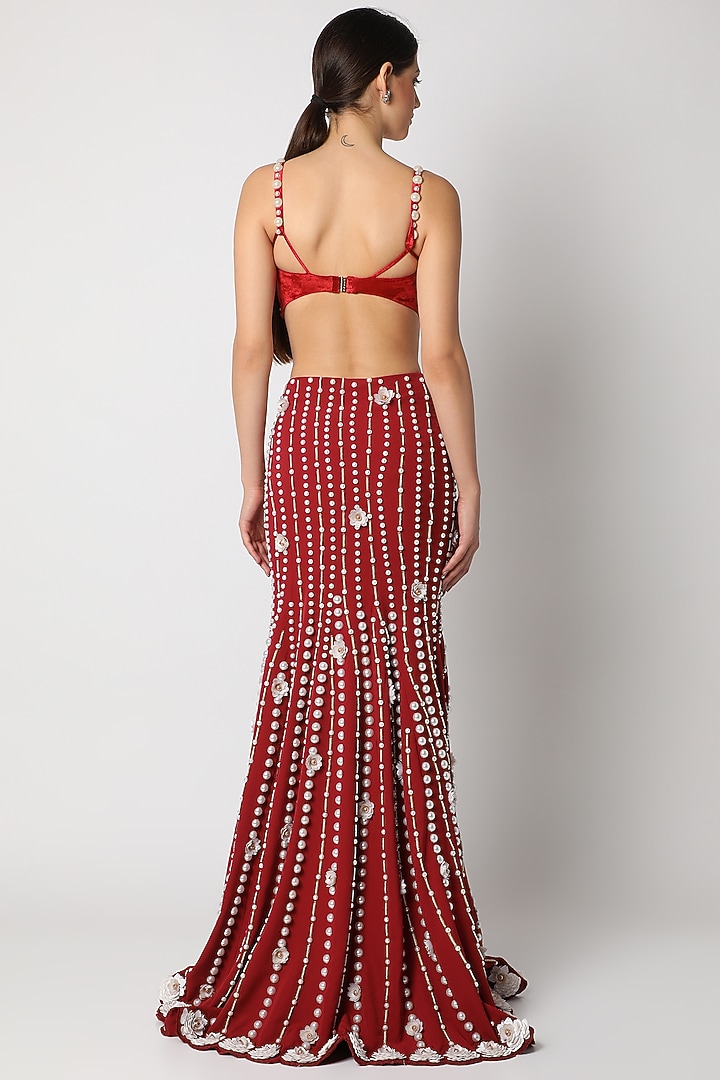 Red Pearl Skeinwork Bustier by Shivan & Narresh at Pernia's Pop Up Shop