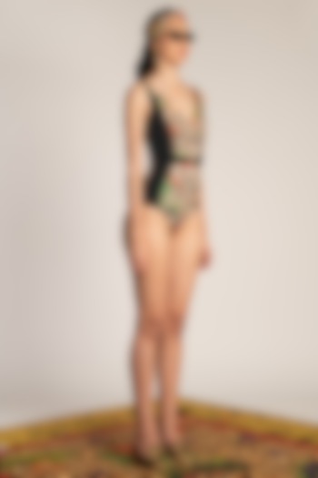 Multi Colored Printed & Belted Maillot by Shivan & Narresh