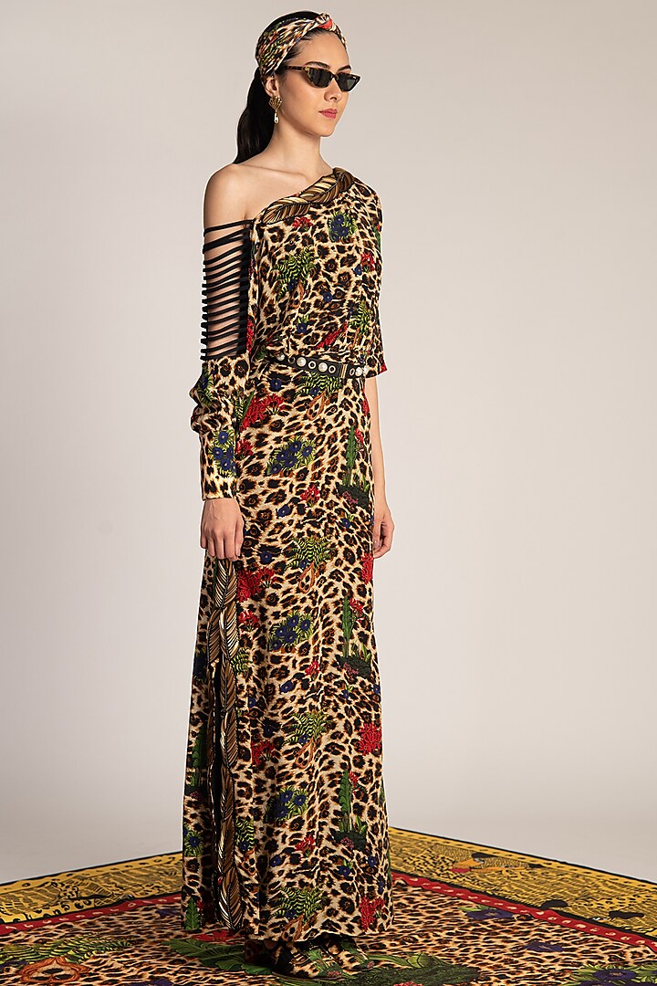Multi Colored Skein Work Printed Gown by Shivan & Narresh