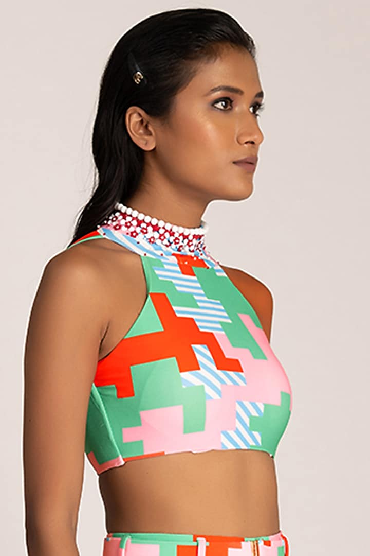 Multi-Colored Halter Neck Blouse Design by Shivan & Narresh at Pernia's - HALTER NECK BLOUSE DESIGNS