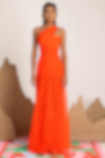Orange Korean Lace Gown by Shivan & Narresh