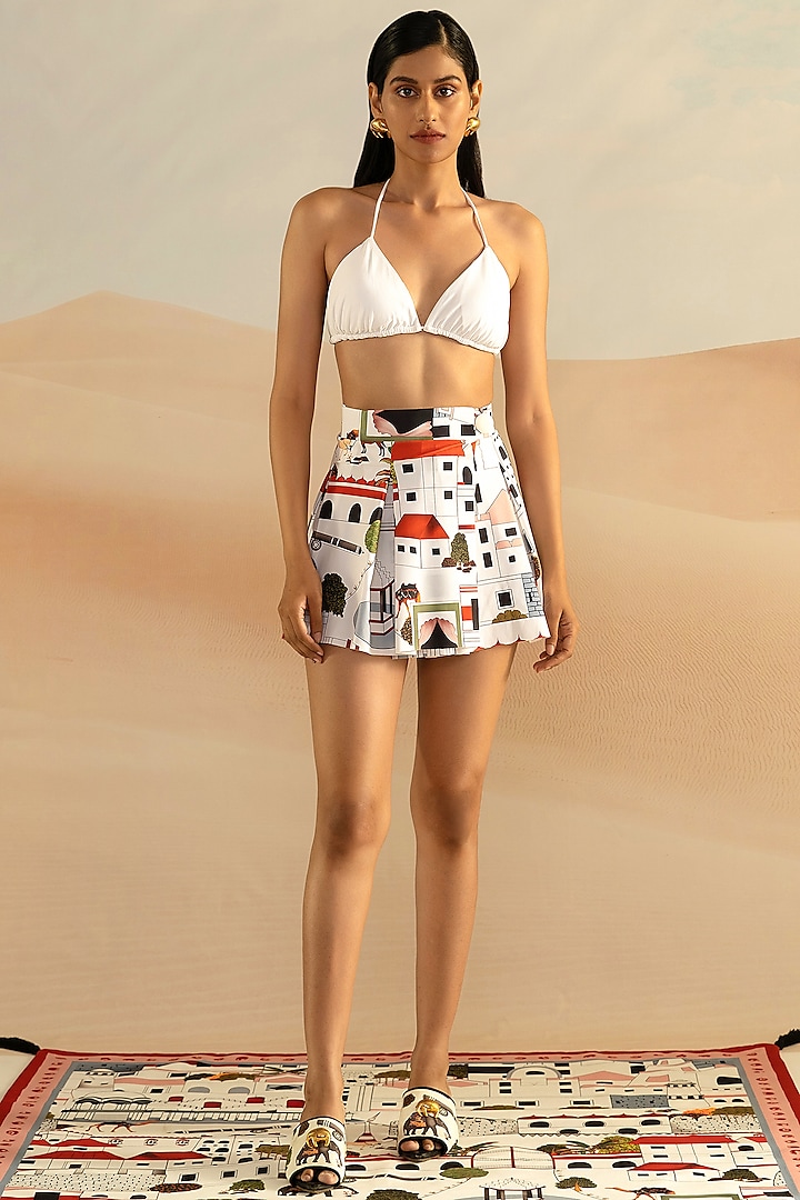 Ivory Jaiscape Printed Pleated Swim Skirt by Shivan & Narresh