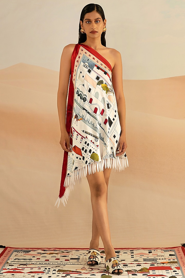 Ivory Jaiscape Printed Spike Skein Dress by Shivan & Narresh
