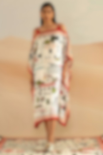 Ivory & Red Jaiscape Printed Scarftan by Shivan & Narresh at Pernia's Pop Up Shop