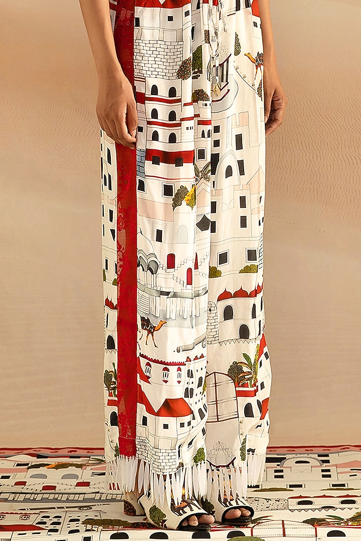 Ivory Jaiscape Printed Off-Shoulder Spike Jumpsuit by Shivan & Narresh at Pernia's Pop Up Shop
