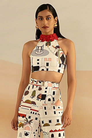 Ivory Jaiscape Printed Fern Skein Blouse by Shivan & Narresh