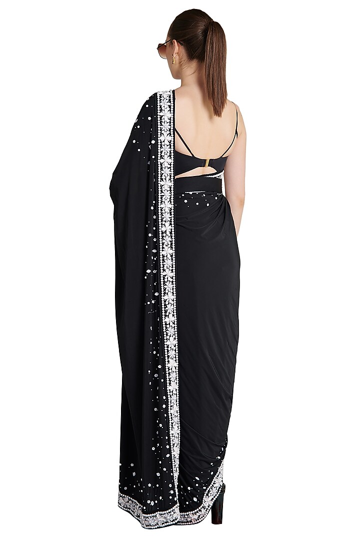 Black Printed Skein Pre-Stitched Reception Saree by Shivan & Narresh at Pernia's Pop Up Shop