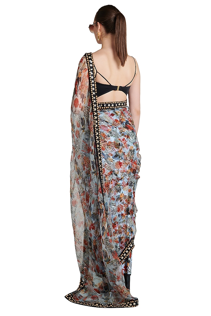 Multi Colored Printed Skein Sheer Pre-Stitched Reception Saree by Shivan & Narresh at Pernia's Pop Up Shop