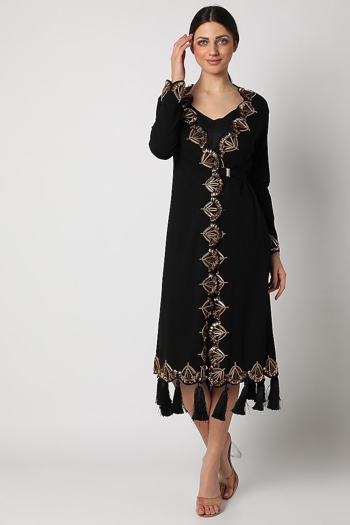 Black Resin Skeinwork Dress by Shivan & Narresh