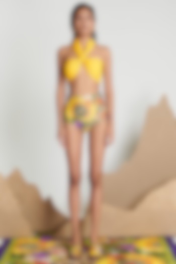 Yellow Printed High-Waisted Bikini Set by Shivan & Narresh
