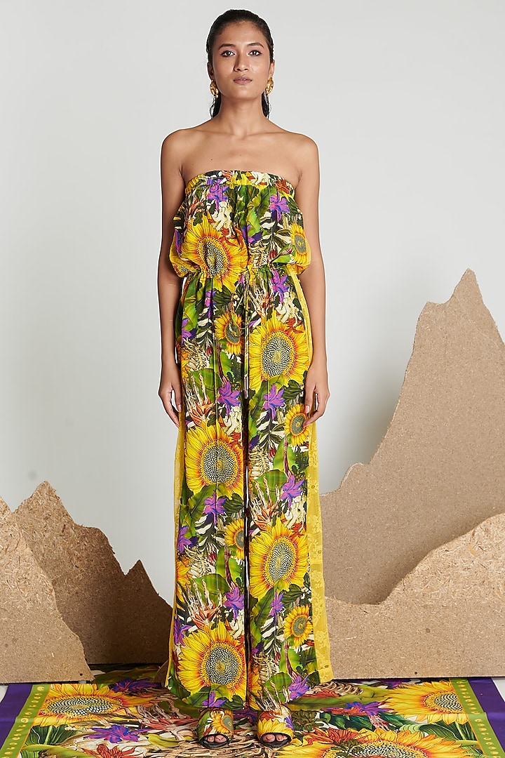 Yellow Printed Jumpsuit by Shivan & Narresh