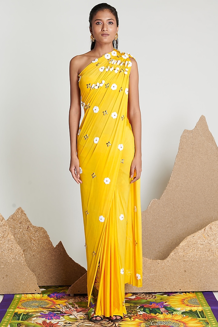 Yellow Skeinwork Saree by Shivan & Narresh