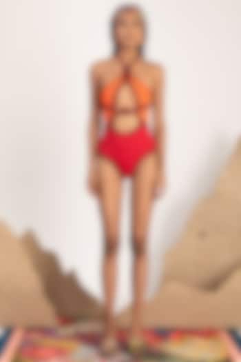 Red Cut-Out Maillot by Shivan & Narresh at Pernia's Pop Up Shop
