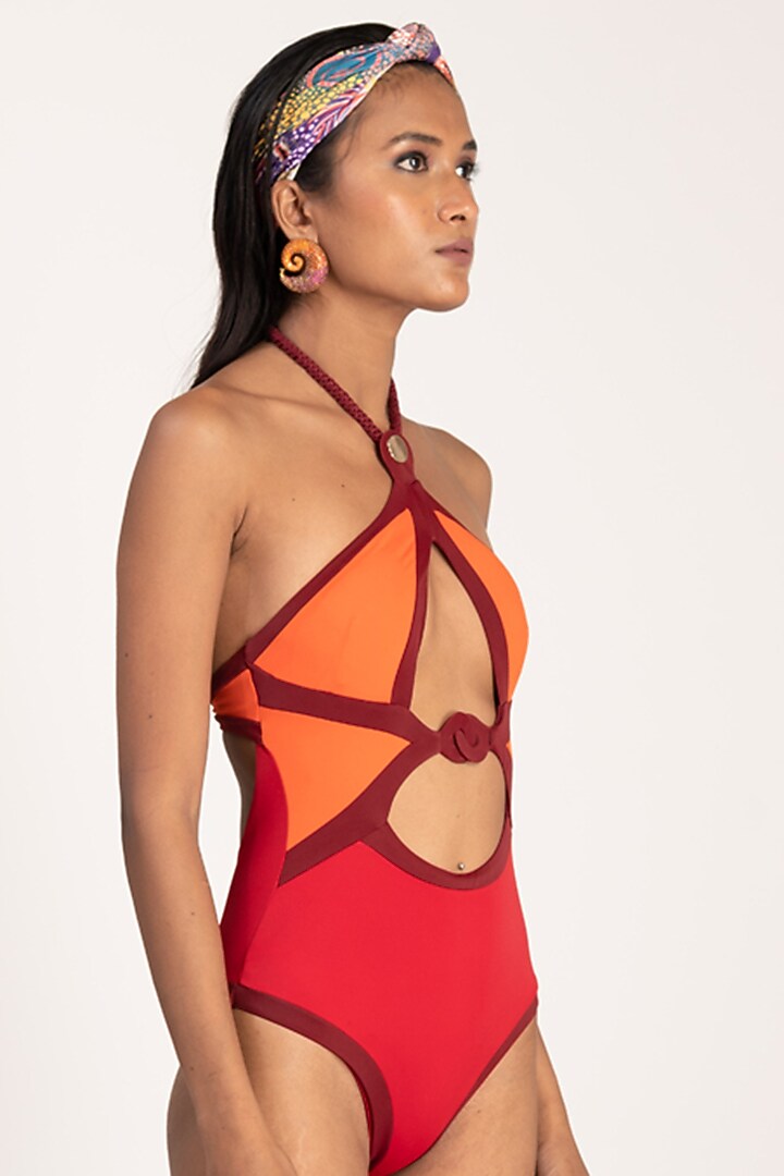 Red Cut-Out Maillot by Shivan & Narresh at Pernia's Pop Up Shop