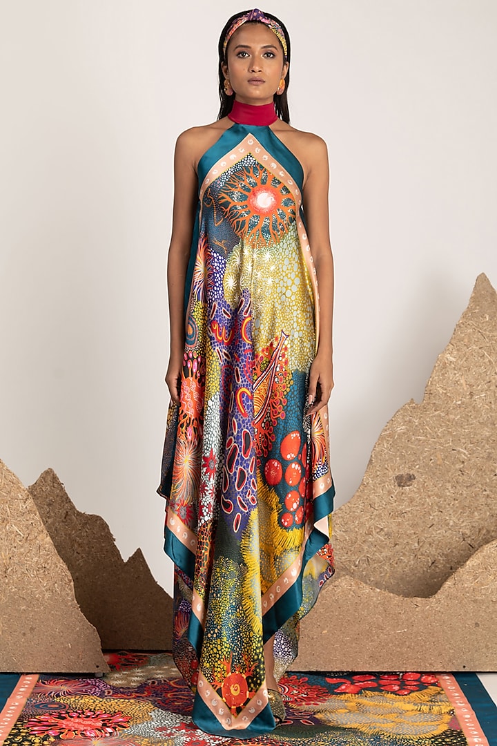 Multi Colored Silk Satin Beach Dress by Shivan & Narresh