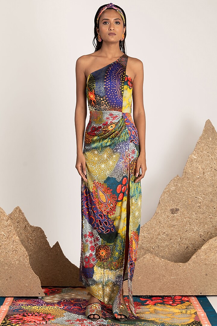 Multi Colored One-Shoulder Dress by Shivan & Narresh