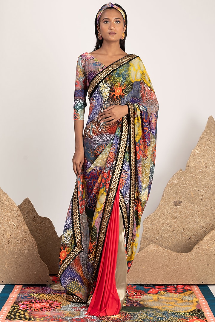 Multi Colored Pre-Stitched Saree by Shivan & Narresh