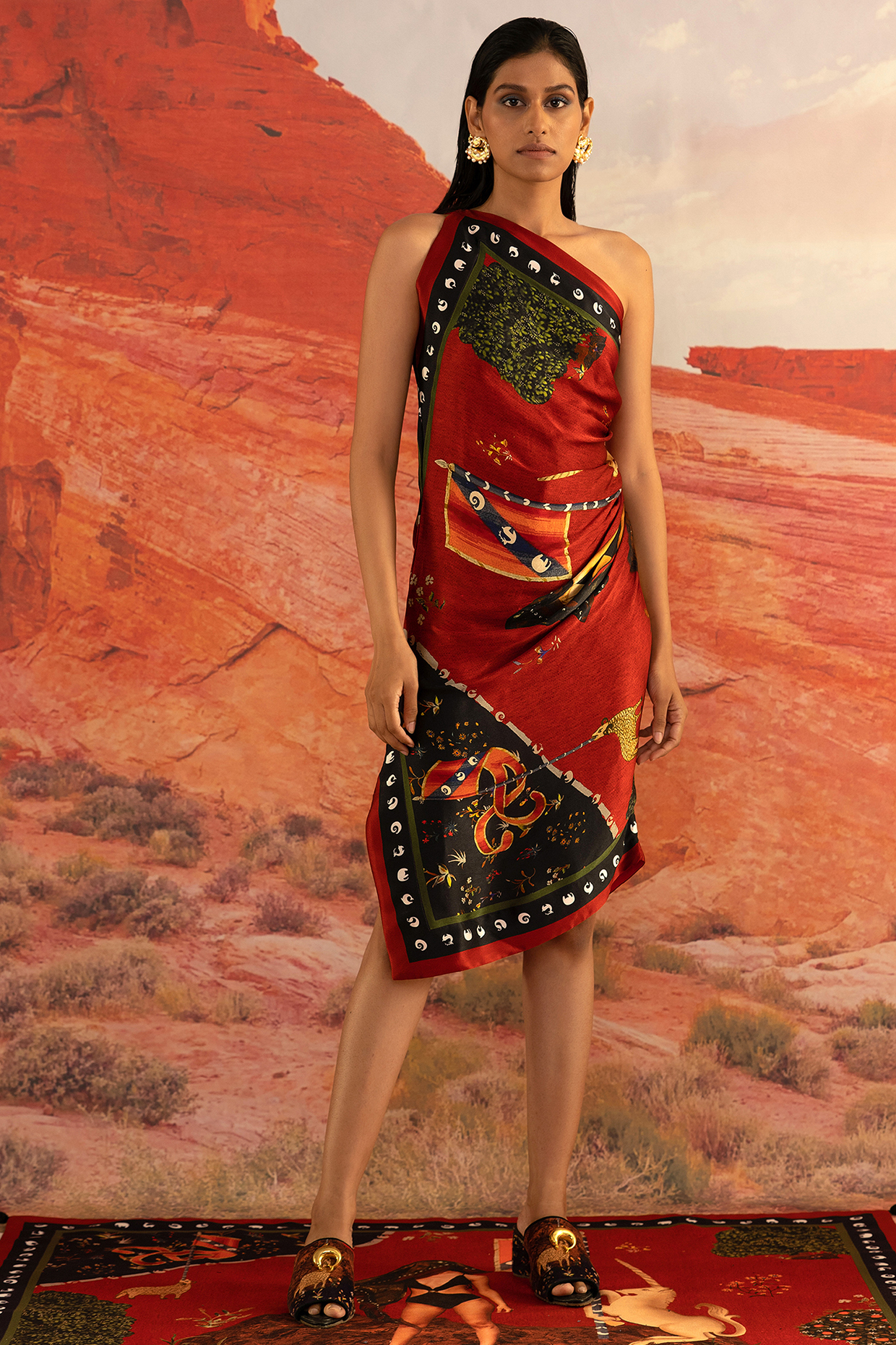 Multi-Coloured Silk Satin Ruched Dress by Shivan & Narresh