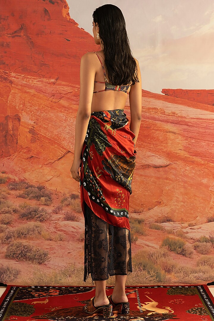 Multi-Coloured Silk Satin Draped Skirt by Shivan & Narresh at Pernia's Pop Up Shop