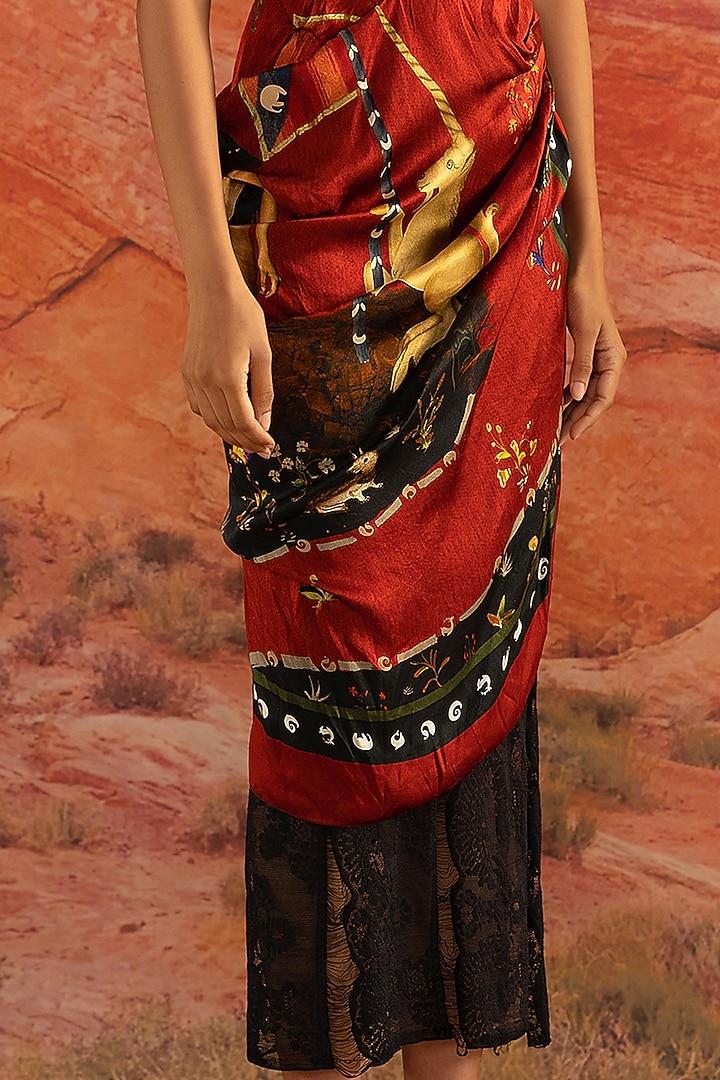 Multi-Coloured Silk Satin Draped Skirt by Shivan & Narresh at Pernia's Pop Up Shop