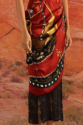 Multi-Coloured Silk Satin Draped Skirt by Shivan & Narresh