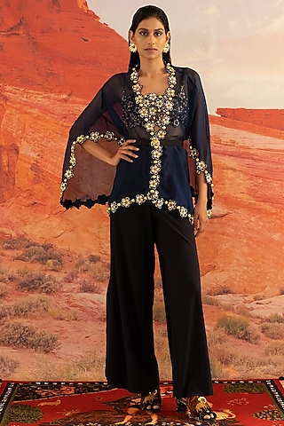 Sapphire Silk Organza Cape by Shivan & Narresh