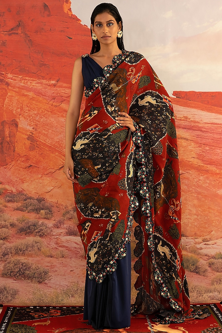 Multi-Coloured Viscose Crepe Saree by Shivan & Narresh at Pernia's Pop Up Shop