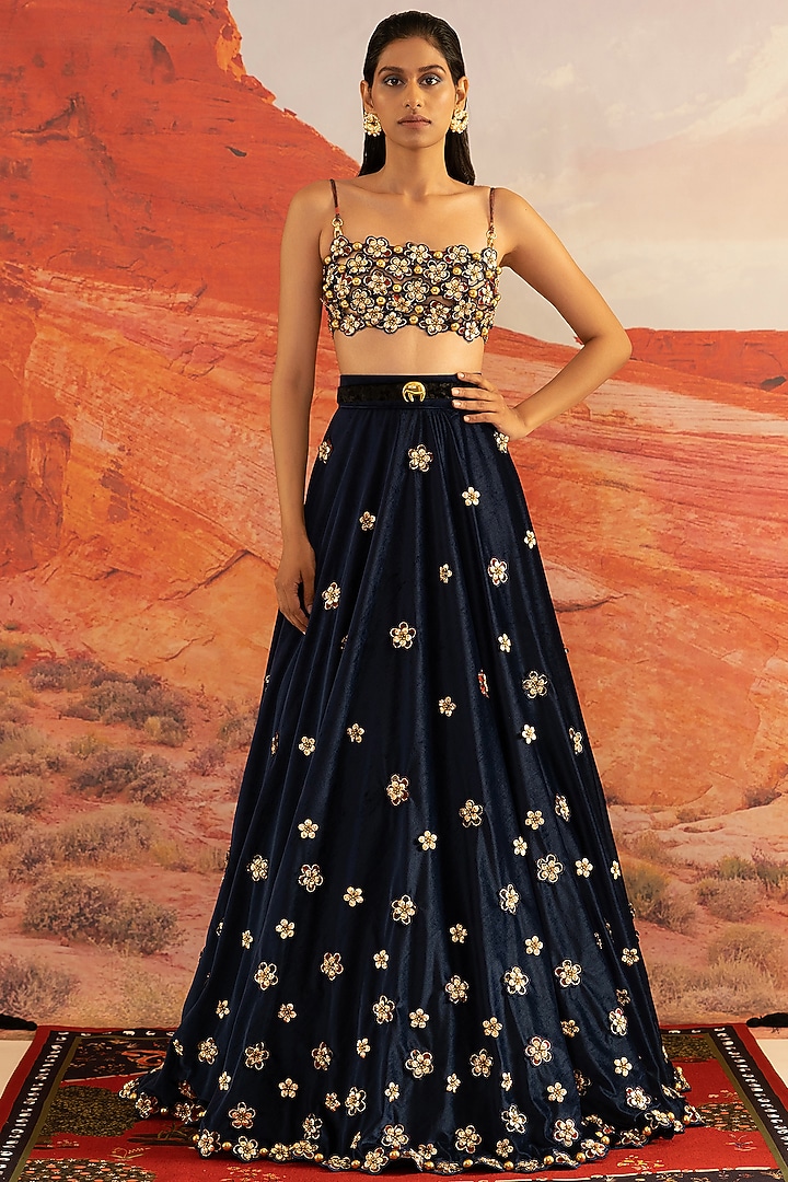 Sapphire Velvet Bridal Lehenga by Shivan & Narresh at Pernia's Pop Up Shop