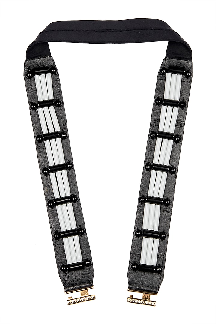 Black Resin Skein Leather Belt by Shivan & Narresh