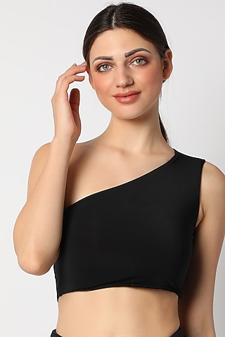 Black One Shoulder Bustier by Shivan & Narresh