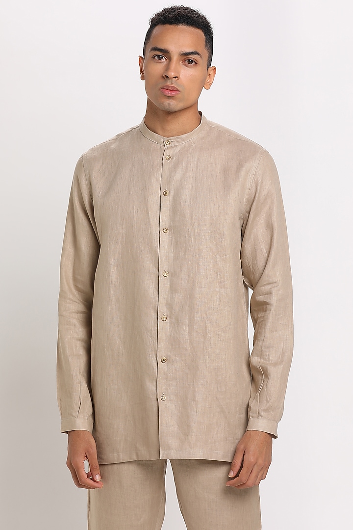 Beige Party Wear Shirt With Sleeves by Son Of A Noble SNOB at Pernia's Pop Up Shop